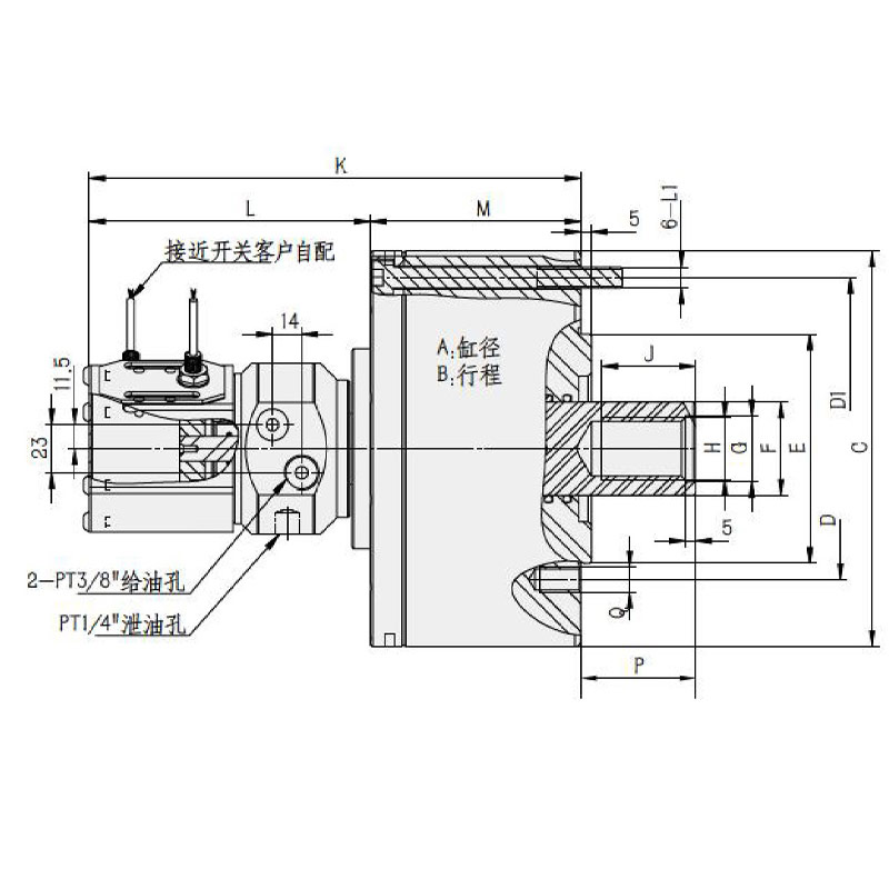 RK-S 中实行程检测型回转油缸